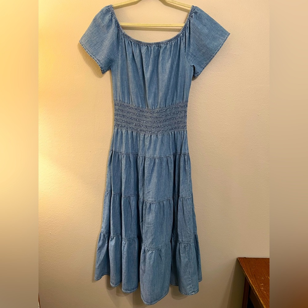 Lauren Ralph Lauren Chambray Tiered Skirt Boho Maxi Dress